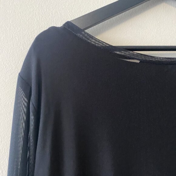 Brian Bailey Black Two Piece Sleeveless V-Neck Top With Mesh Long Sleeve Overlay - Picture 9 of 14